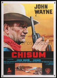 8b123 CHISUM Italian 1p 1970 great profile close up art of big John Wayne with gun by Enzo Nistri!