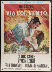 8b151 GONE WITH THE WIND Italian 1p R1980s art of Gable carrying Vivien Leigh over Atlanta burning!