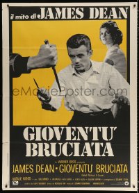 8b205 REBEL WITHOUT A CAUSE Italian 1p R1970s Nicholas Ray, different c/u of James Dean with knife!