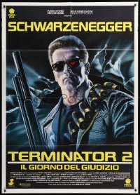 8b236 TERMINATOR 2 Italian 1p 1991 cool different art of Arnold Schwarzenegger by Renato Casaro!