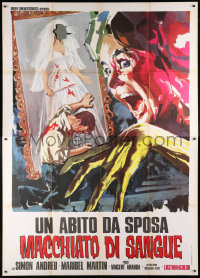 8b011 BLOOD SPATTERED BRIDE Italian 2p 1975 wild art of screaming woman & faceless painting!