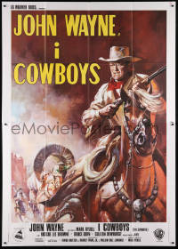 8b014 COWBOYS Italian 2p 1972 cool different art of John Wayne with rifle on horseback!