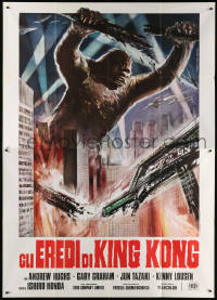8b017 DESTROY ALL MONSTERS Italian 2p R1977 different Ferrari art of King Kong destroying city!