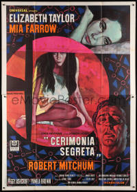 8b068 SECRET CEREMONY orange credits Italian 2p 1969 Elizabeth Taylor, Mia Farrow, Mitchum, Iaia art!