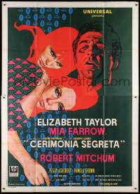 8b069 SECRET CEREMONY pink credits Italian 2p 1969 Elizabeth Taylor, Mia Farrow, Mitchum, Iaia art!