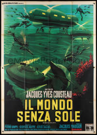 8b085 WORLD WITHOUT SUN Italian 2p 1964 cool Olivetti art of Jacques-Yves Cousteau's oceanauts!