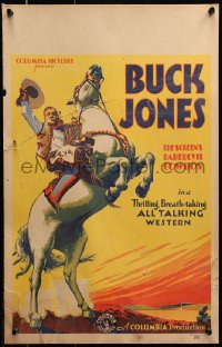 8b287 BUCK JONES WC 1930s cool art of the screen's daredevil cowboy on his rearing horse!