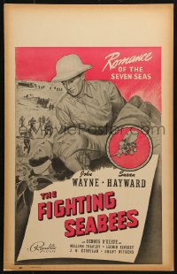 8b321 FIGHTING SEABEES WC 1944 art of Navy man John Wayne carrying pretty Susan Hayward in WWII!