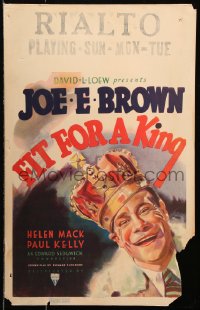 8b325 FIT FOR A KING WC 1937 wonderful artwork of smiling big mouth Joe E. Brown wearing crown!