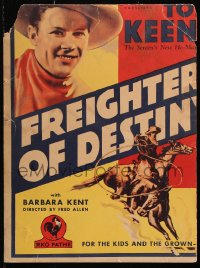 8b328 FREIGHTERS OF DESTINY WC 1932 great c/u of cowboy Tom Keene & art with lasso on his horse!