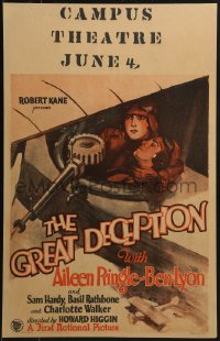 8b338 GREAT DECEPTION WC 1926 great artwork of Ben Lyon & Aileen Pringle in airplane, ultra rare!