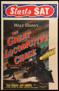 8b339 GREAT LOCOMOTIVE CHASE WC 1956 Disney, really cool artwork of railroad train!