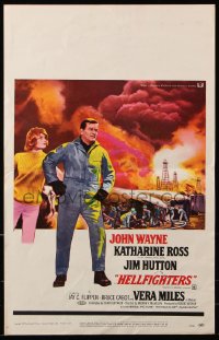 8b354 HELLFIGHTERS WC 1968 John Wayne as fireman Red Adair, Katharine Ross, art of blazing inferno