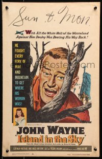 8b373 ISLAND IN THE SKY WC 1953 William Wellman, close up art of big John Wayne in tree!