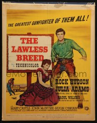 8b392 LAWLESS BREED WC 1953 cowboy Rock Hudson with gun & sexy Julie Adams kneeling beside him!