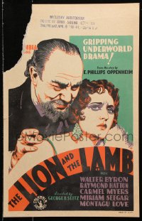 8b400 LION & THE LAMB WC 1931 art of Montagu Love & Carmel Myers, gripping underworld drama!