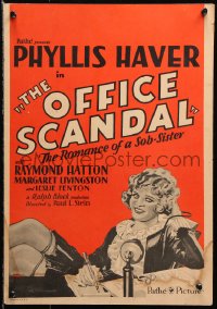 8b430 OFFICE SCANDAL WC 1929 artwork of sexy Phyllis Haver at desk, the romance of a sob-sister!