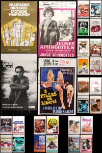 8d653 LOT OF 28 FORMERLY FOLDED SEXPLOITATION BELGIAN POSTERS 1960s-1970s sexy images with nudity!