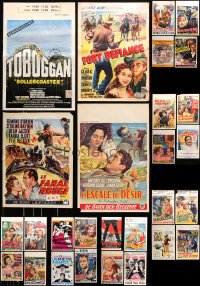 8d655 LOT OF 28 FORMERLY FOLDED BELGIAN POSTERS 1950s-1970s great images from a variety of movies!