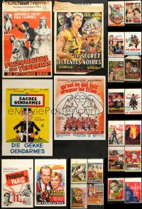 8d658 LOT OF 24 FORMERLY FOLDED 14X22 BELGIAN POSTERS 1950s-1970s from a variety of movies!