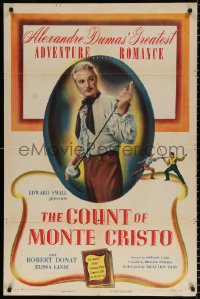 8f244 COUNT OF MONTE CRISTO 1sh R1948 cool image of Robert Donat as Edmond Dantes!