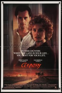 8f245 COUNTRY 1sh 1984 farmers Jessica Lange & Sam Shepard fight for their lives!