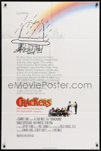 8f249 CRACKERS 1sh 1983 Donald Sutherland, Louis Malle, cool rainbow hat w/legs artwork!