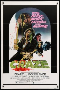 8f251 CRAZE 1sh 1973 crazy Jack Palance w/axe, Trevor Howard, Diana Dors, black magic!