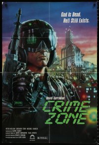 8f253 CRIME ZONE 1sh 1988 Roger Corman, completely different Craig art of David Carradine!