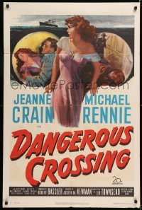 8f267 DANGEROUS CROSSING 1sh 1953 artwork of very sexy Jeanne Crain in nightie, Michael Rennie!