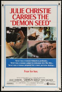 8f296 DEMON SEED style B 1sh 1977 Julie Christie is profanely violated by a demonic machine!