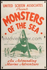 8f301 DEVIL MONSTER 1sh R1930s Monsters of the Sea, cool artwork of giant manta ray!