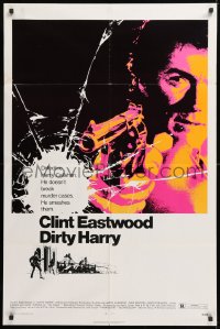 8f313 DIRTY HARRY 1sh 1971 art of Clint Eastwood pointing his .44 magnum, Don Siegel crime classic!