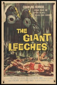8f434 GIANT LEECHES 1sh 1959 rising from the depths of Hell to kill and conquer, great art!