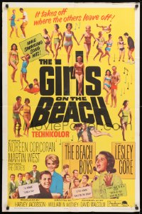 8f437 GIRLS ON THE BEACH 1sh 1965 Beach Boys, Lesley Gore, LOTS of sexy babes in bikinis!