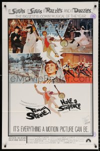 8f461 HALF A SIXPENCE style B 1sh 1968 McGinnis art of Tommy Steele with banjo, H.G. Wells novel!