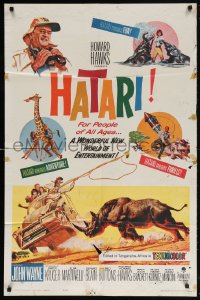 8f463 HATARI 1sh 1962 Howard Hawks, artwork of John Wayne in Africa by Frank McCarthy!