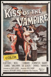 8f567 KISS OF THE VAMPIRE 1sh 1963 Hammer, cool art of devil bats attacking by Joseph Smith!