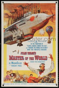 8f642 MASTER OF THE WORLD 1sh 1961 Jules Verne, Vincent Price, cool art of enormous flying machine!