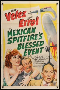8f648 MEXICAN SPITFIRE'S BLESSED EVENT 1sh 1943 great wacky artwork of Lupe Velez, Leon Errol!