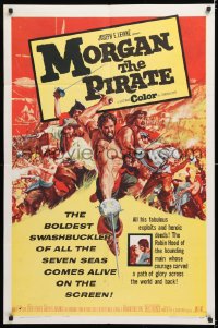 8f661 MORGAN THE PIRATE 1sh 1961 Morgan il pirate, barechested swashbuckler Steve Reeves!