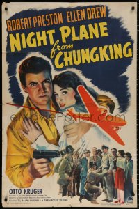 8f683 NIGHT PLANE FROM CHUNGKING 1sh 1943 great art of Robert Preston with gun holding Ellen Drew!