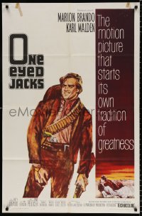 8f698 ONE EYED JACKS 1sh 1961 art of star & director Marlon Brando with gun & bandolier!