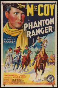 8f725 PHANTOM RANGER 1sh 1938 art of Tim McCoy & cowboys with guns drawn on horseback, ultra-rare!