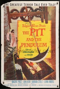 8f733 PIT & THE PENDULUM 1sh 1961 Edgar Allan Poe's greatest terror tale, horror art!