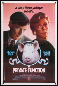 8f748 PRIVATE FUNCTION 1sh 1984 cool pig in between Michael Palin, Maggie Smith!