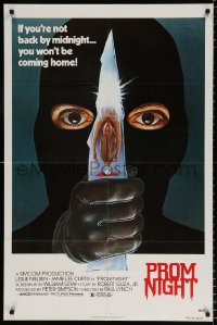 8f753 PROM NIGHT 1sh 1980 Jamie Lee Curtis won't be coming home, wild horror art!