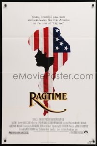 8f761 RAGTIME 1sh 1981 James Cagney, cool patriotic American flag art, directed by Milos Forman!