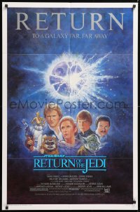 8f771 RETURN OF THE JEDI studio style 1sh R1985 George Lucas classic, Mark Hamill, Ford, Tom Jung art!