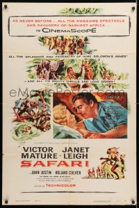 8f792 SAFARI 1sh 1956 cool art of Victor Mature & Janet Leigh in murderous Mau-Mau!